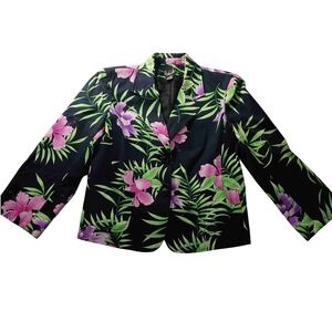 Rafaella Floral Blazer Jacket 8 Y2K Tropical Print Cotton Stretch Y2K Resort